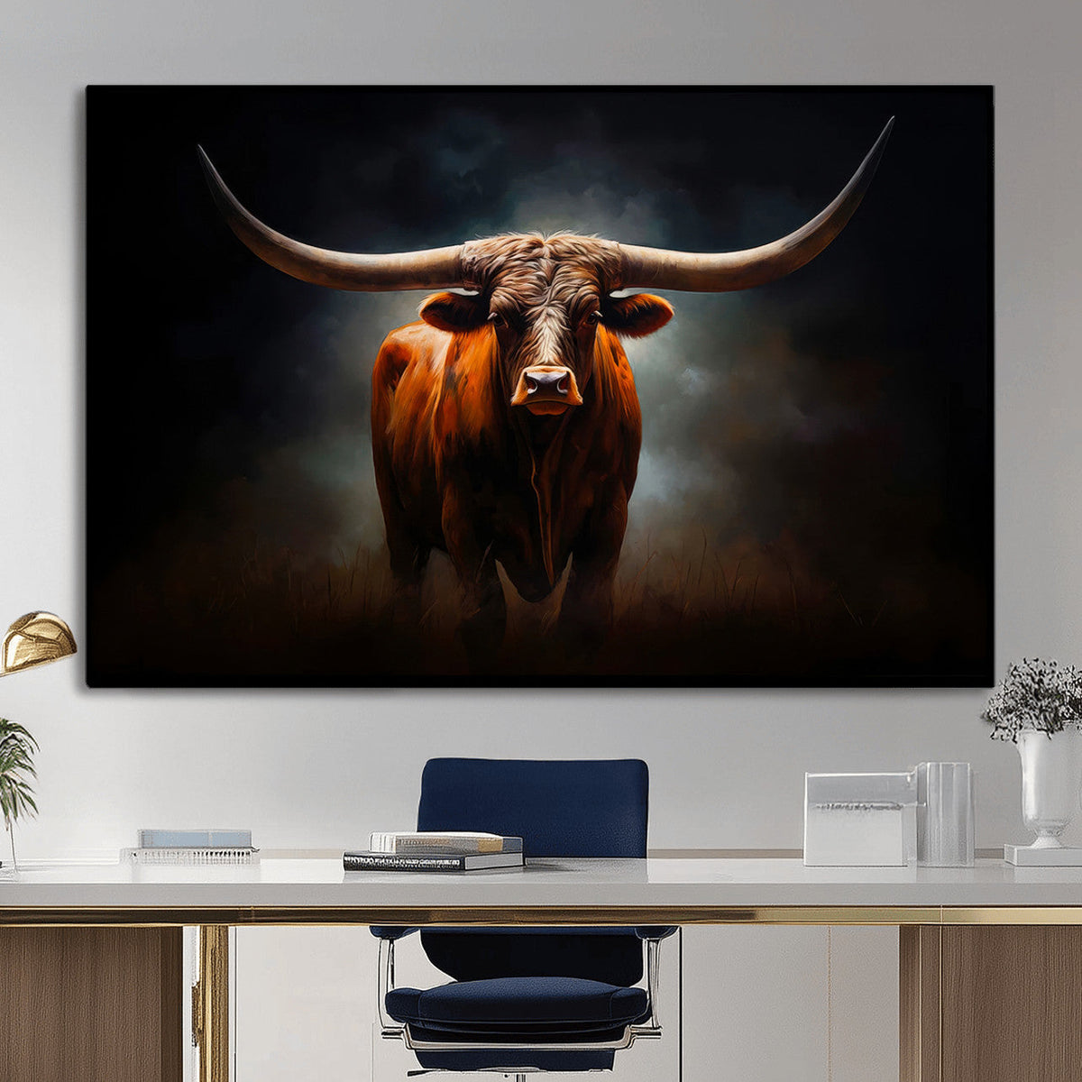 Abstract Texas Longhorn Wall Art Print | 3-Panel Large Texas Longhorn Canvas