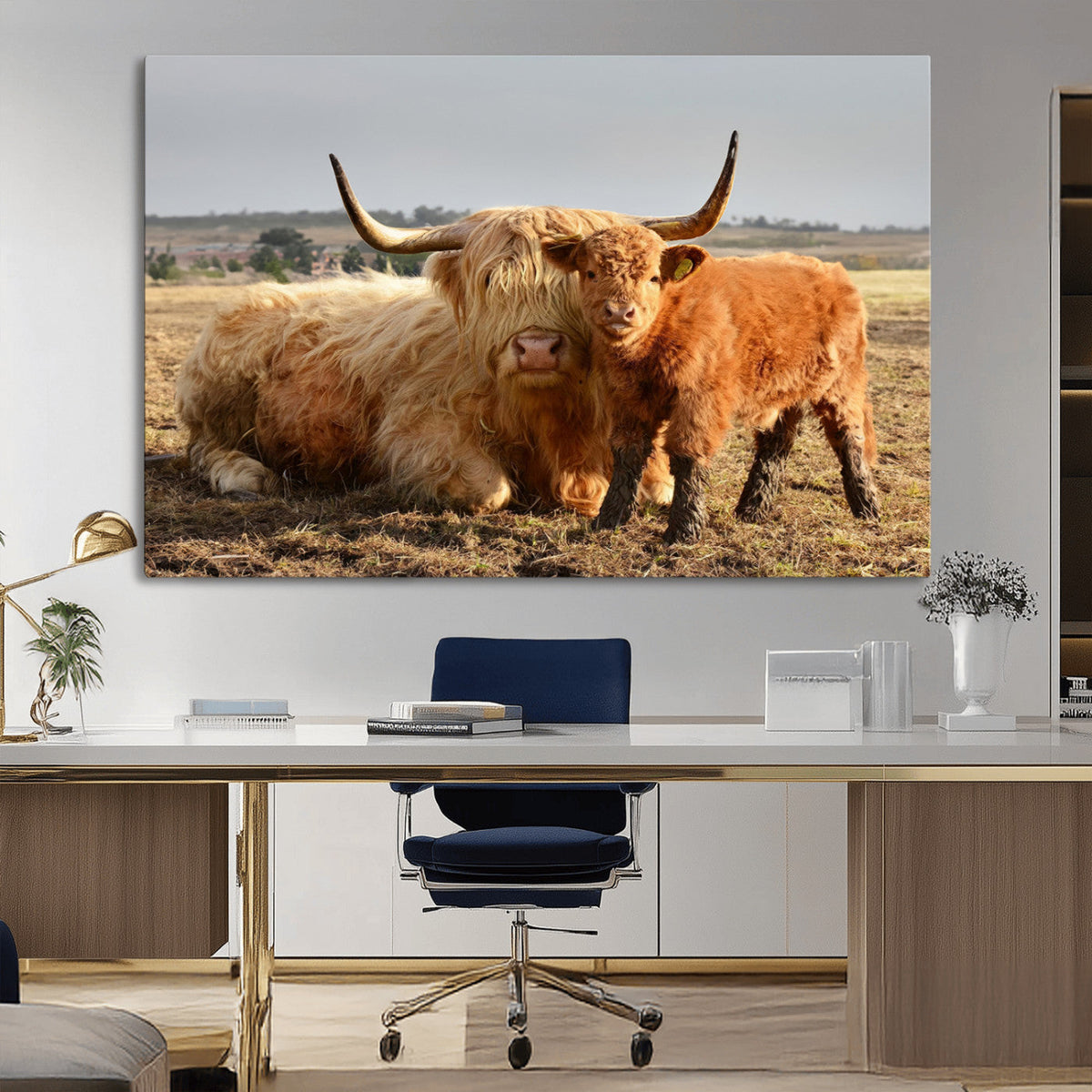 Highland Cow Canvas Wall Art Animal Print for Farm House Decor