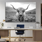 Black White Scottish Highland Cow Canvas Farm Wall Art