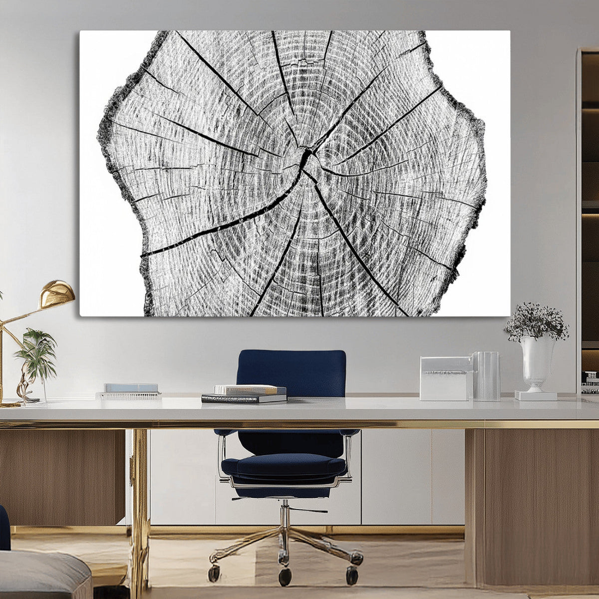 Rustic Tree Ring Wall Art Canvas Print, Framed and Ready to Hang