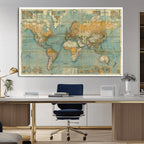Push Pin World Map Canvas Print | Travel Tracker Wall Art for Couples