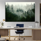 Misty Forest Wall Art | Tranquil Green Woodland Canvas Print