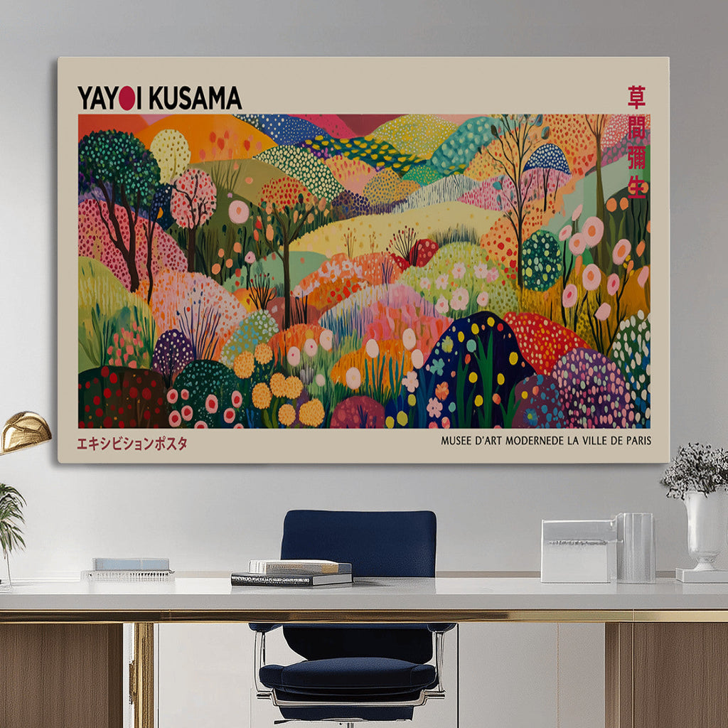 Framed Yayoi Kusama 1986 Wall Art Print | Japanese Wabi Sabi Vibrant Abstract Landscape Canvas