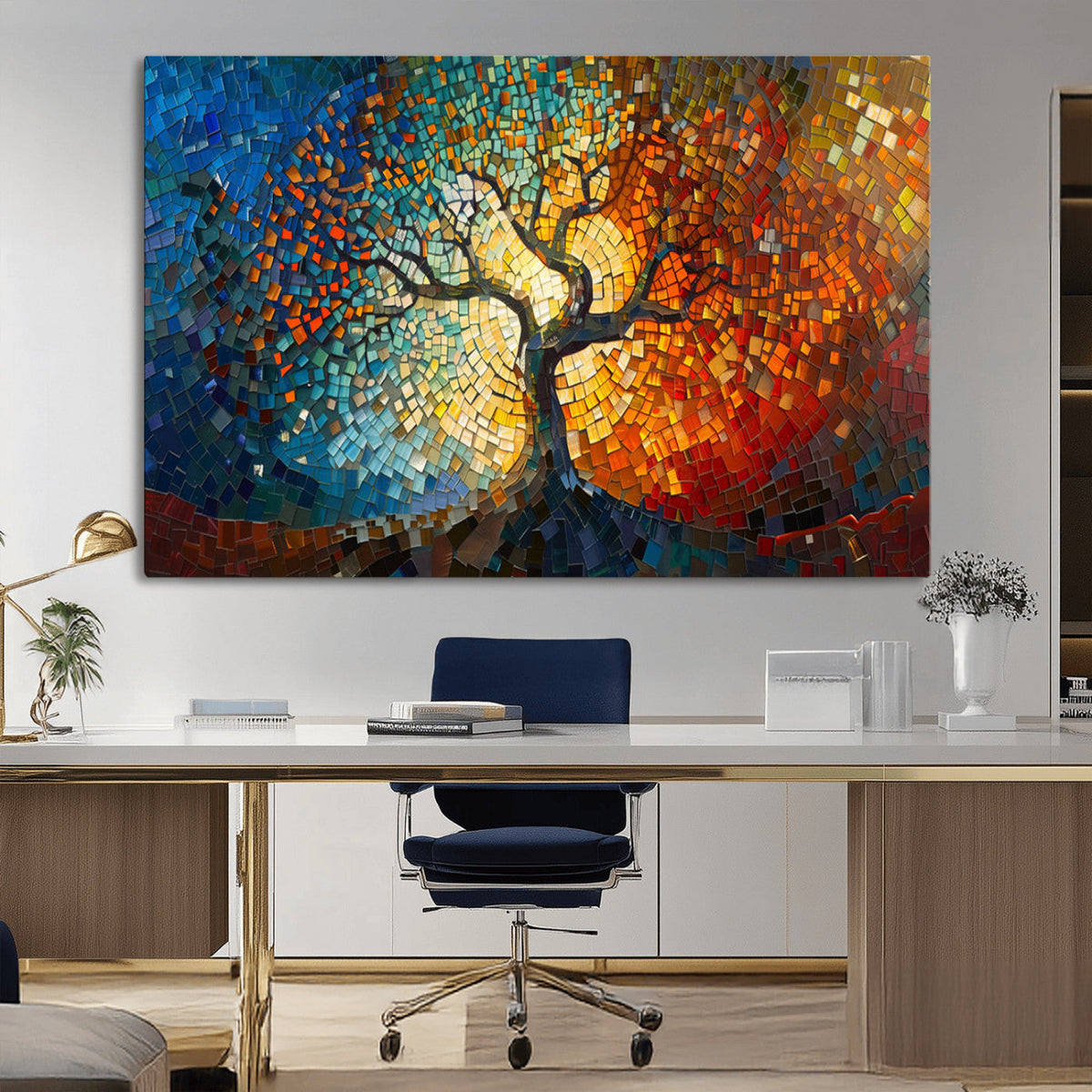 Yggdrasil Tree of Life Mosaic Stained Glass Wall Art Canvas Print