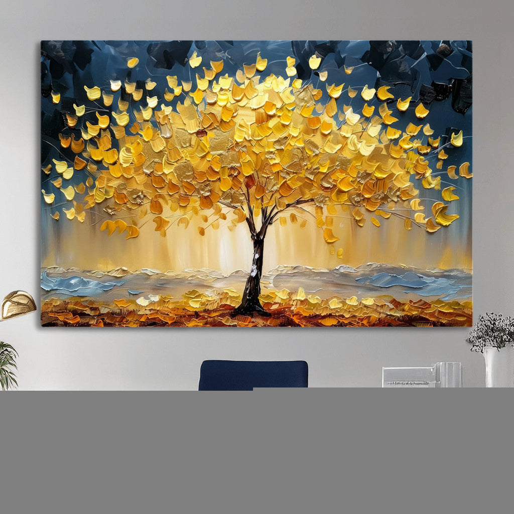 Golden Autumn Tree Wall Art | Framed Fall Leaves Canvas