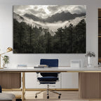 Moody Forest Wall Art | Framed Mountain Fog Canvas Artwork