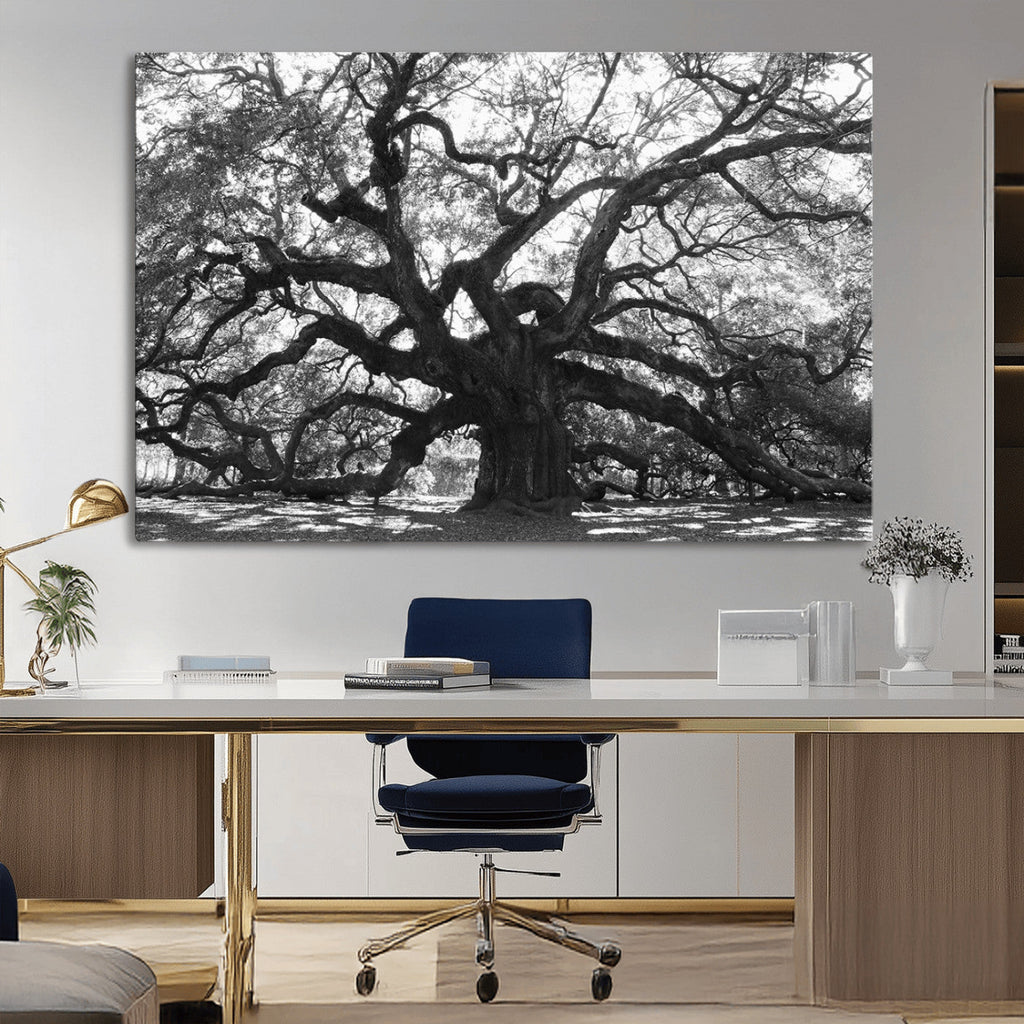Ancient Oak Wall Art Canvas Print | Gnarled Tree with Twisted Branches