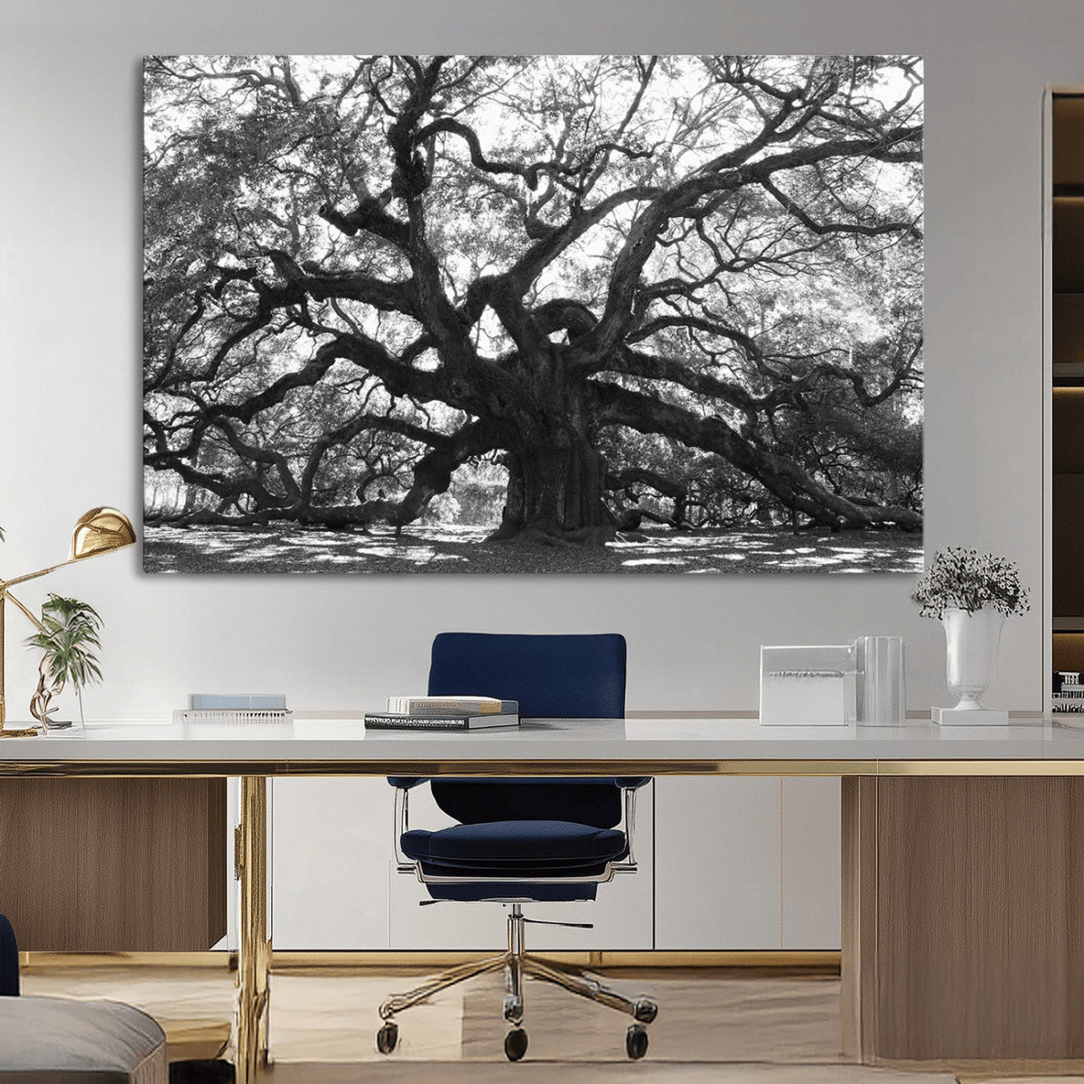 Ancient Oak Wall Art Canvas Print | Gnarled Tree with Twisted Branches