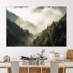 Misty Valley Wall Art Canvas Print | Foggy Forest and Pine Trees