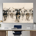 Texas Longhorn Wall Art | Framed Cattle Walking Canvas
