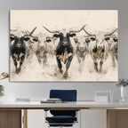Texas Longhorn Wall Art | Framed Cattle Walking Canvas