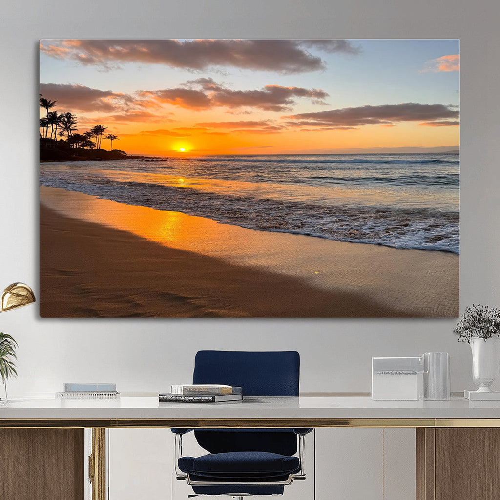 Tropical Beach Wall Art | Framed Sunset Ocean Canvas