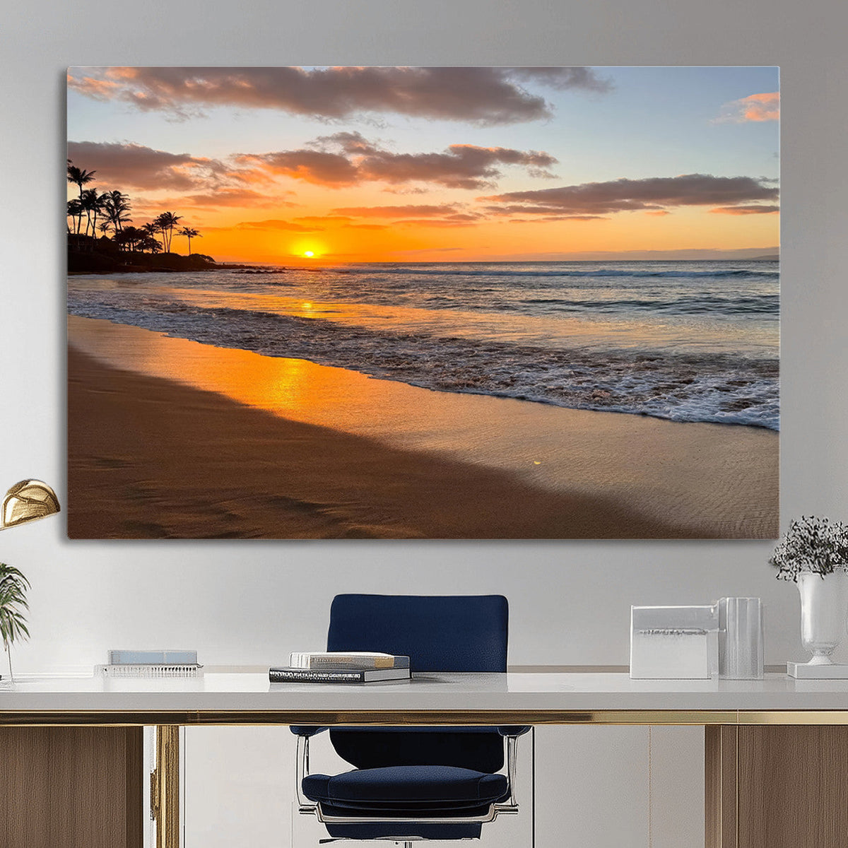 Tropical Beach Wall Art | Framed Sunset Ocean Canvas