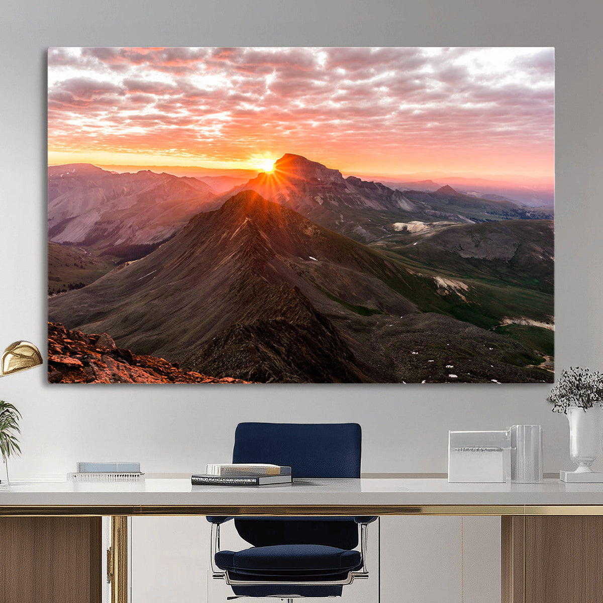 Mountain Sunrise Wall Art | Framed Alpine Ridge Canvas