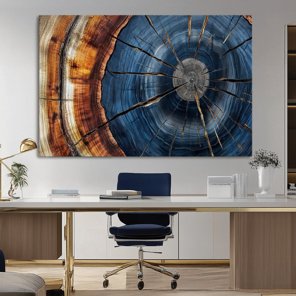 Framed Abstract Tree Ring Wall Art Print, Natural Rustic Wood Grain Canvas Print