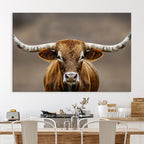 Texas Longhorn Wall Art Canvas Print | Rustic Brown Bull Western Decor