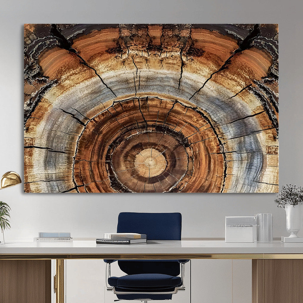 Tree Rings Wall Art Canvas Print, Rustic Wood Grain