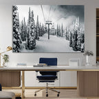 Snowy Pines Wall Art Canvas Print | Ski Lift in a Winter Forest