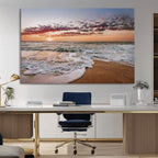 Ocean Sunset Wall Art Canvas Print | Sandy Shore and Gentle Waves