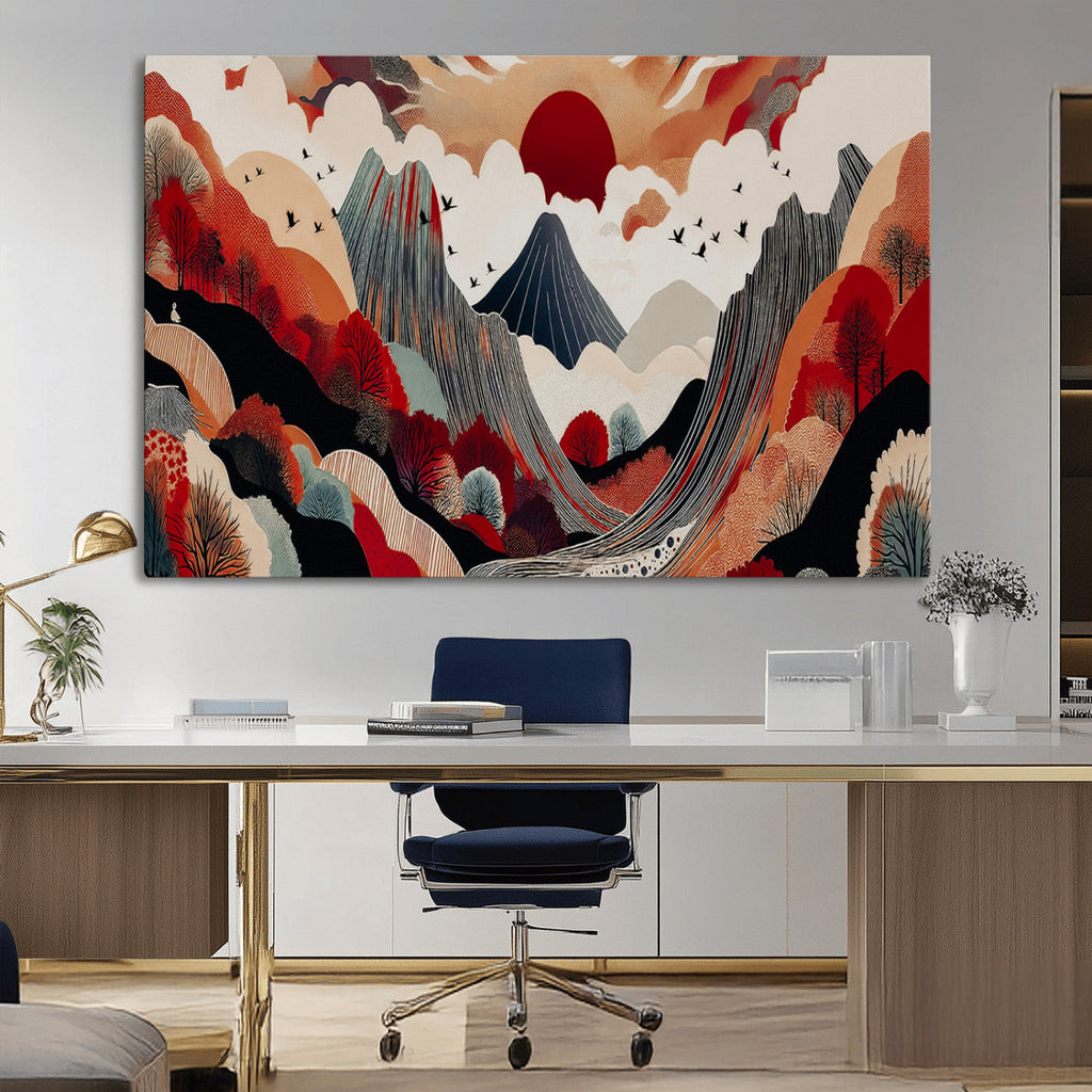 Abstract Mountain Wall Art Canvas Print | Vibrant Stylized Landscape