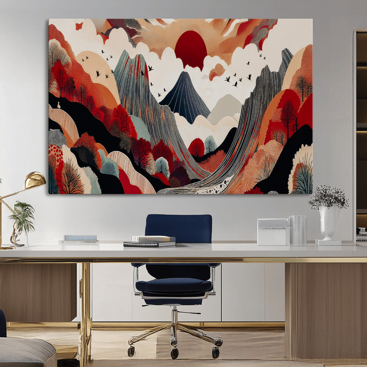 Abstract Mountain Wall Art Canvas Print | Vibrant Stylized Landscape