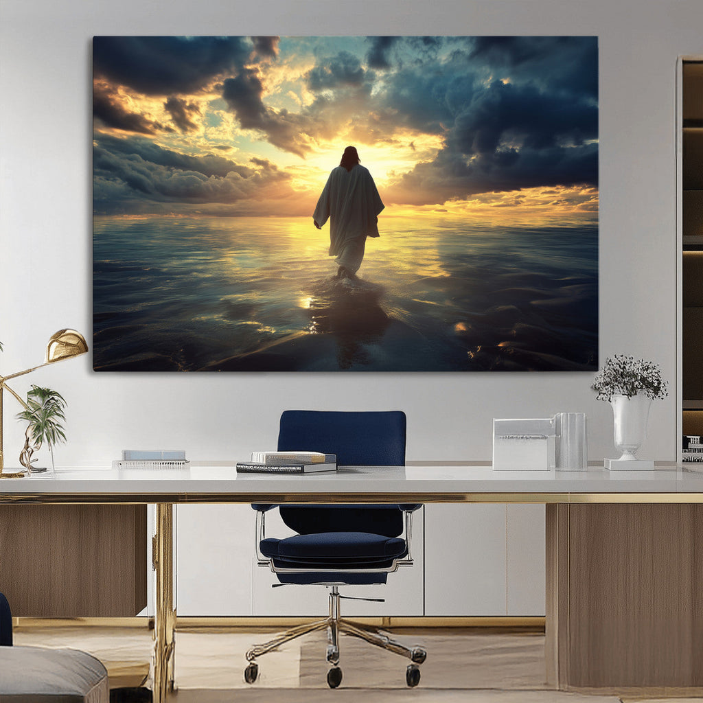 Jesus Walks Wall Art Canvas Print Framed Divine Sunset Art
