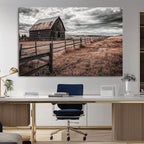 Rustic Barn Wall Art Canvas Print, Framed Moody Field Scene
