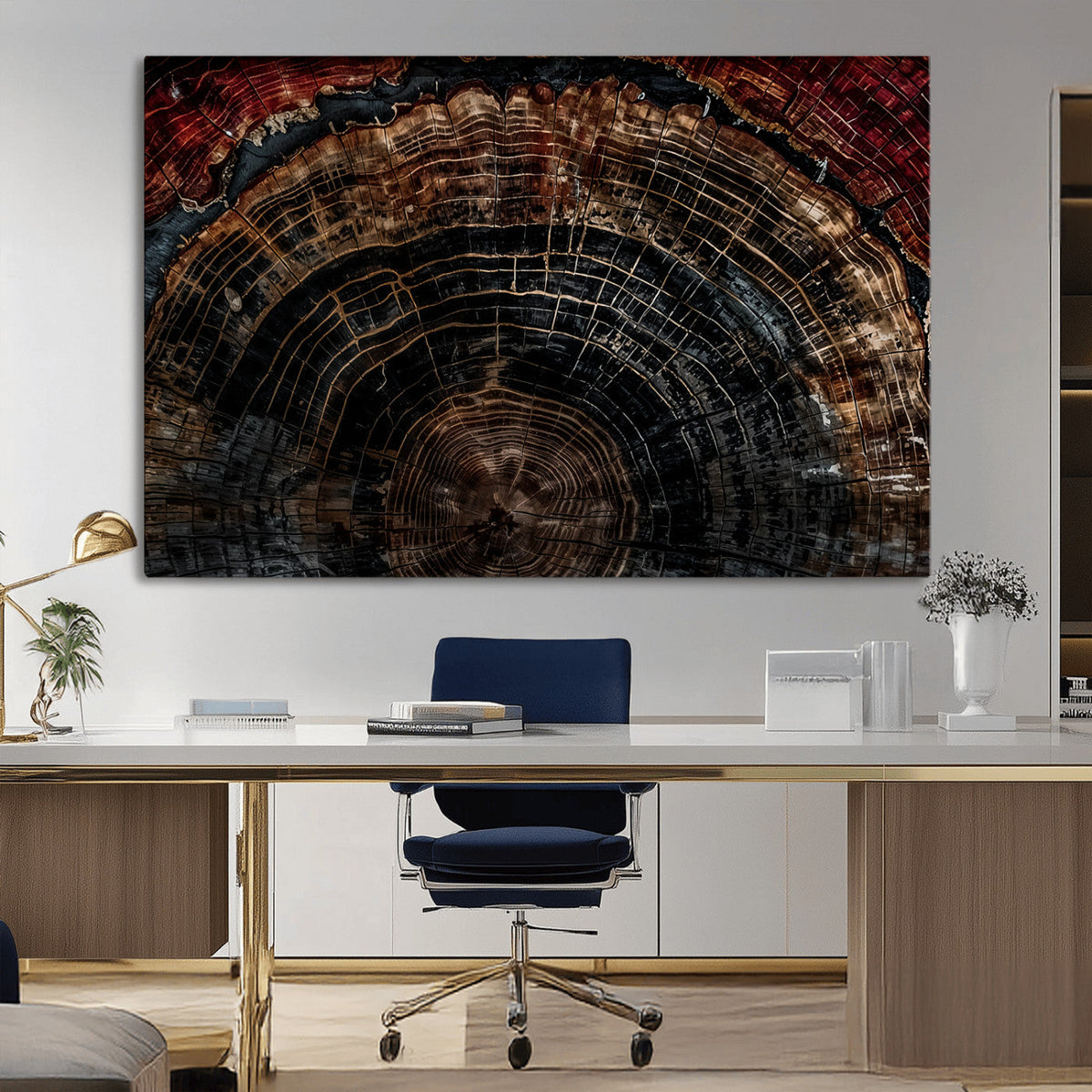 Dark Wood Ring Wall Art Canvas Print, Framed Abstract Tree Slice Print, Rustic Wood Grain Decor