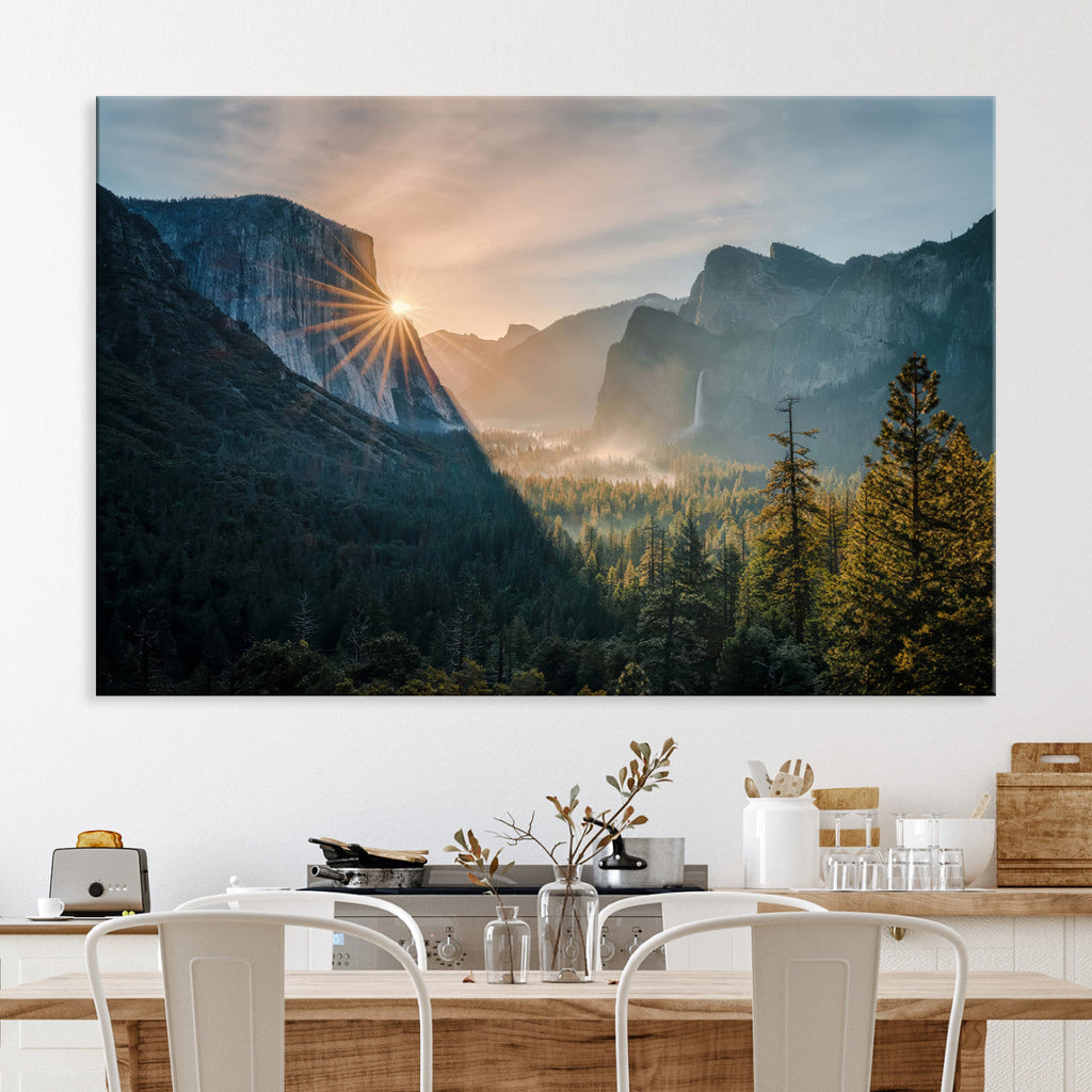 Yosemite Valley Wall Art Canvas Print, Framed Mountain Landscape National Park Art