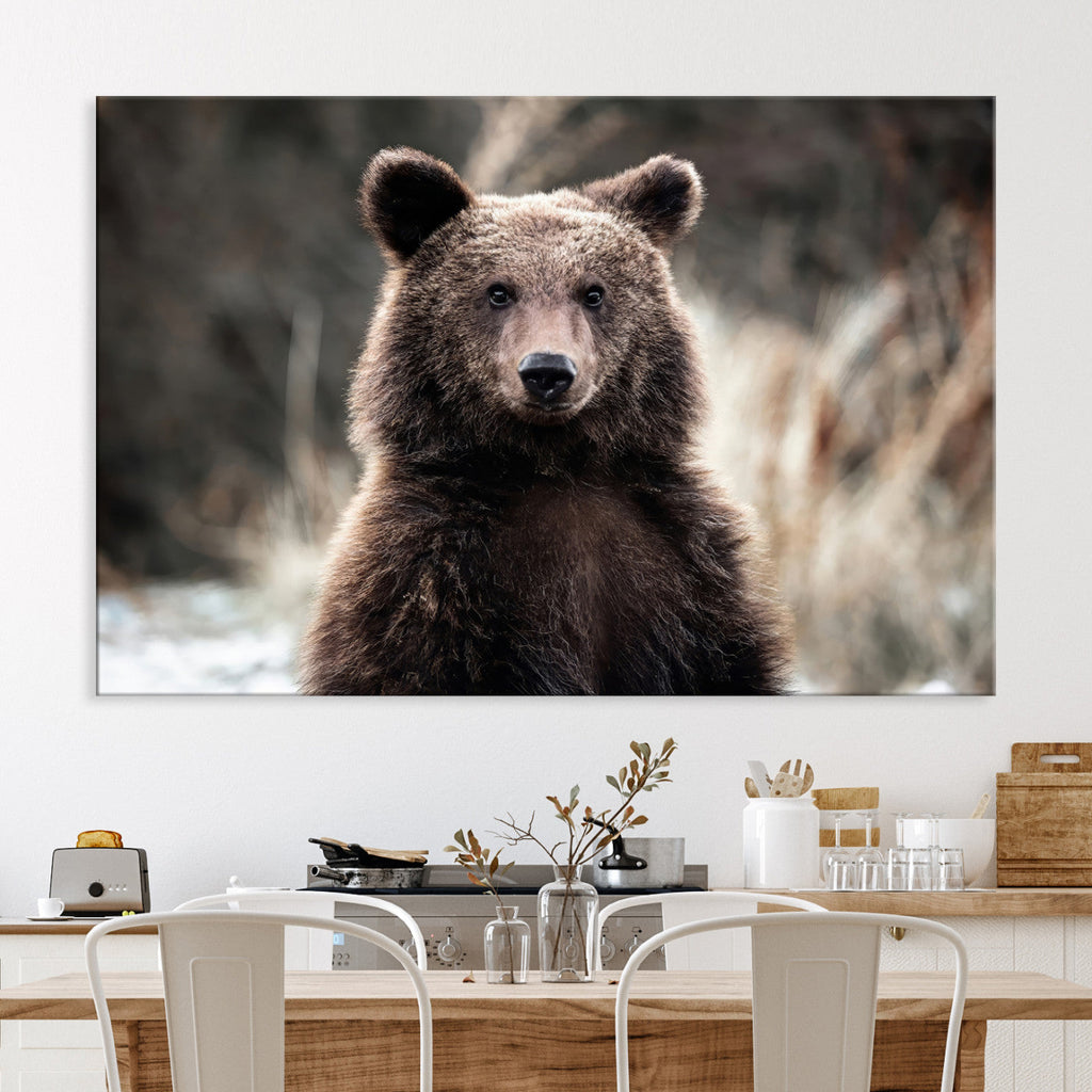 Brown Bear Wall Art Canvas Print, Framed Majestic Woodland Wildlife Cabin Art