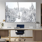 Snowy Ski Lift Wall Art | Framed Winter Mountain Canvas