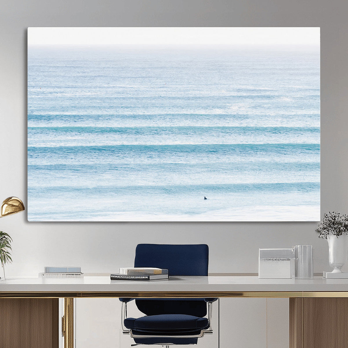 Ocean Wave Surfer Wall Art | Framed Minimal Seascape Canvas