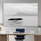 Whale Tail Wall Art | Framed Black White Ocean Canvas