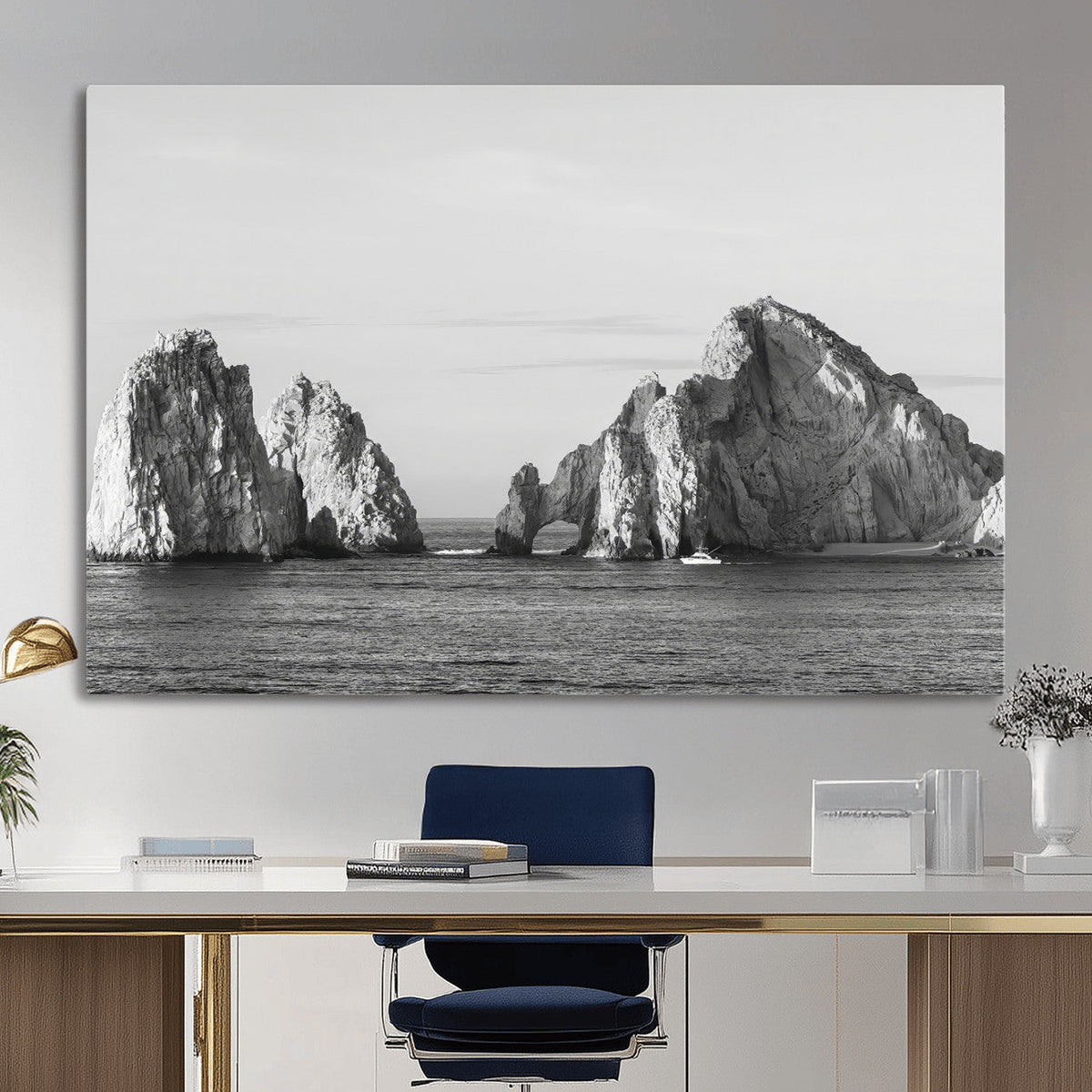 Coastal Wall Art | Framed Black White Ocean Canvas Artwork