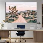 Joshua Tree Wall Art Canvas Print, Framed Desert Road Scene at Sunset