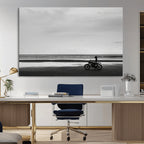 Motorcycle Beach Wall Art Canvas Print, Framed Vintage Motorcycle and Biker Silhouette