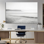 Black and White Seascape Wall Art Canvas Print, Framed Misty Ocean Waves