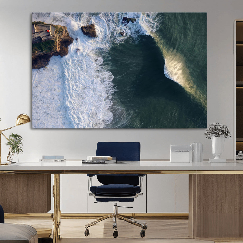 Ocean Wave Wall Art | Aerial Coastal View Canvas Artwork