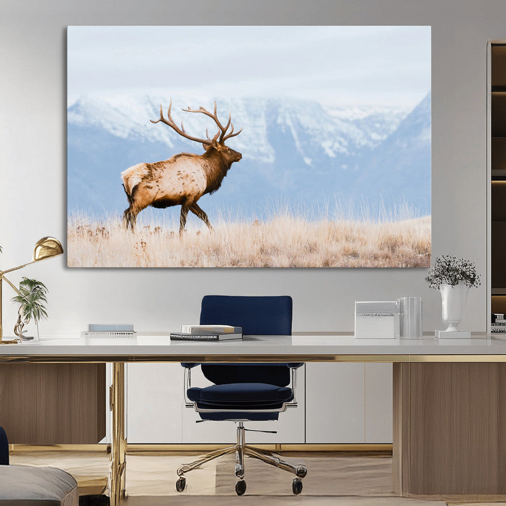 Elk Photography Wall Art Canvas Print, Framed Mountain Wildlife Art, Rustic Lodge Decor