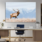 Elk Photography Wall Art Canvas Print, Framed Mountain Wildlife Art, Rustic Lodge Decor