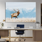 Mountain Elk Wall Art Canvas Print, Framed Rustic Wildlife Art, Lodge Style Decor