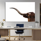 Texas Longhorn Wall Art Canvas Print, Framed Minimalist Cow Art, Ranch Style Decor