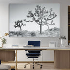 Joshua Tree Wall Art Canvas Print, Framed Black and White Desert Landscape Artwork