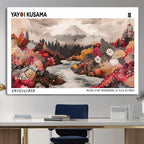 Modern Japanese Wall Art Canvas Print, Framed Abstract Mount Fuji Art, Yayoi Kusama Japanese Landscape