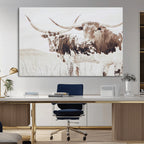 Longhorn Cow Wall Art Canvas Print, Framed Rustic Cattle Art, Sepia Western Decor