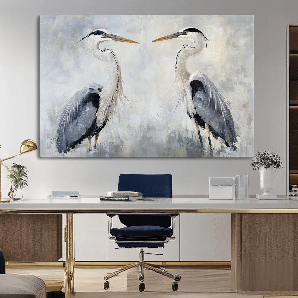 Heron Wall Art Canvas Print, Framed Bird Canvas Decor, Nature Inspired Coastal Art