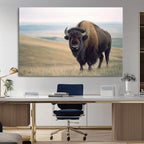 Bison Wall Art Canvas Print, Framed American Buffalo Rustic Western Artwork