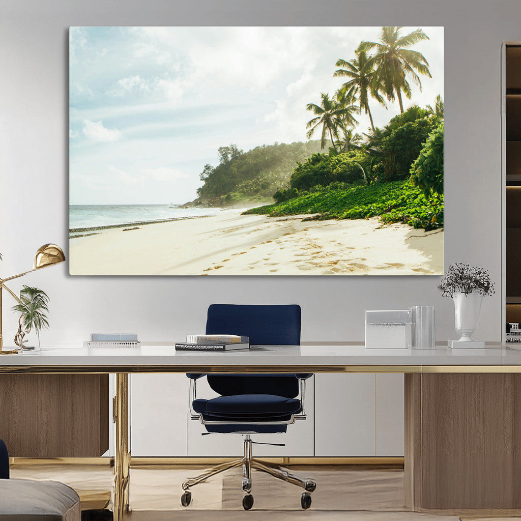 Relaxing Beach Wall Art Canvas Print, Framed Ocean View Coastal Serenity