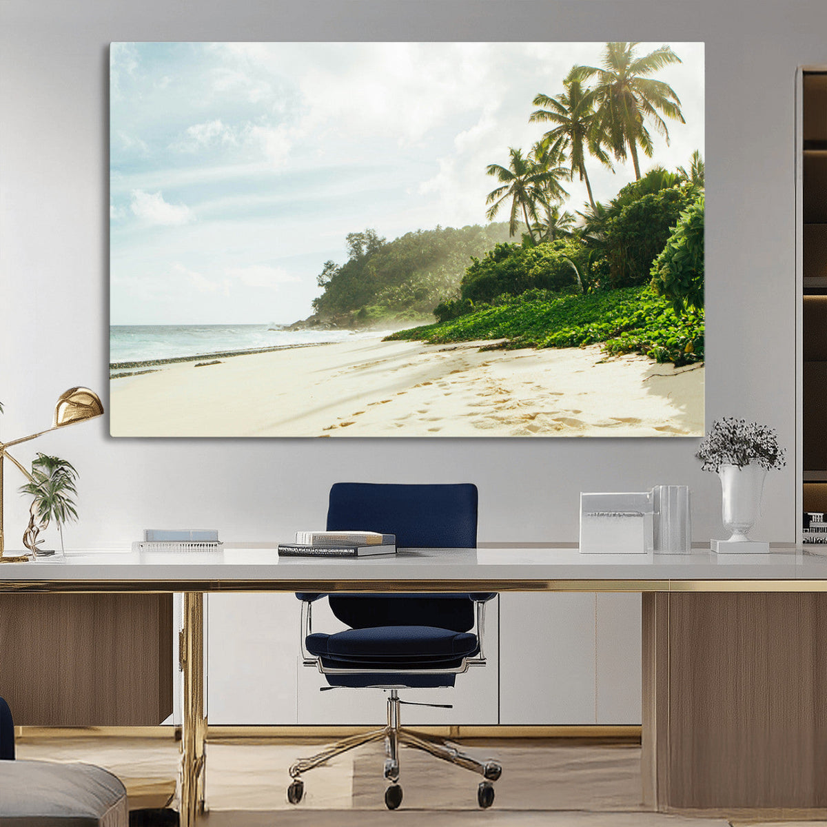 Relaxing Beach Wall Art Canvas Print, Framed Ocean View Coastal Serenity