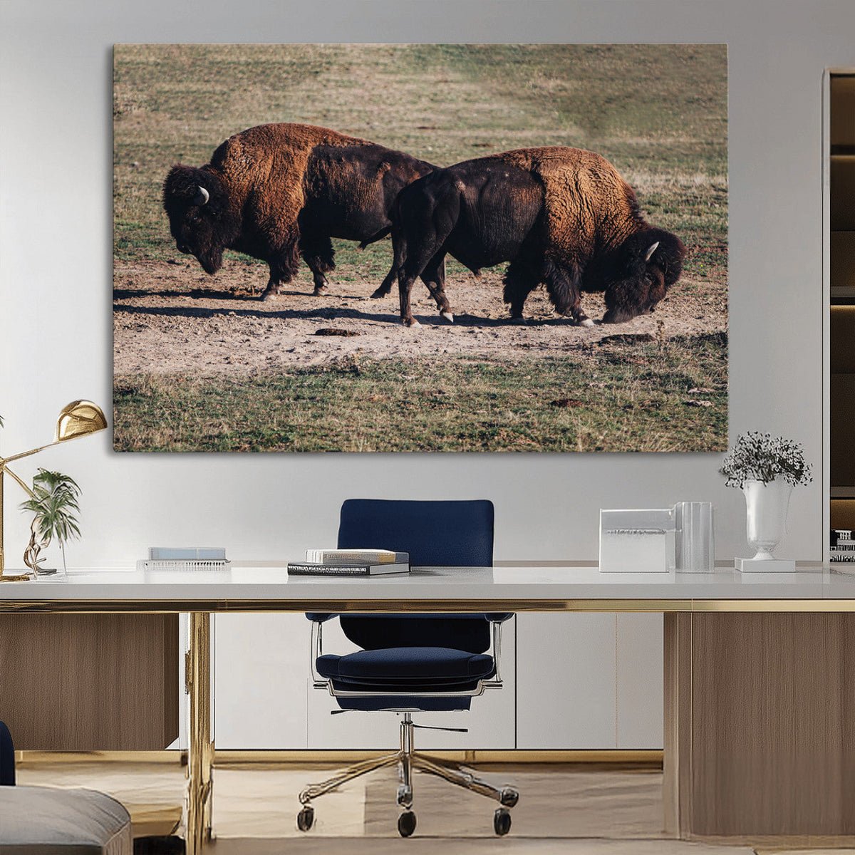 Bison Wall Art Canvas Print, Framed Western Wildlife Modern Ranch